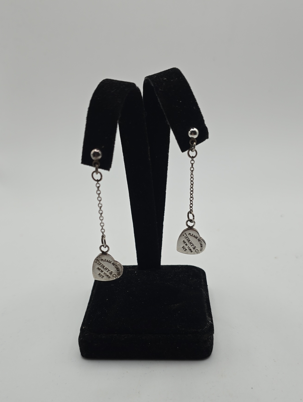 Tiffany & Co. Sterling Silver Drop Chain Earrings with Heart Charm